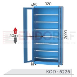 6226 KODLU 7 RAFLI, PLEKSİ KAPILI MALZEME DOLABI