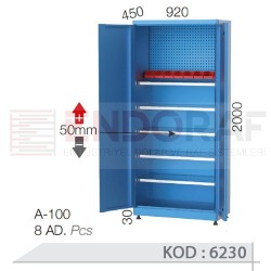 6230 KODLU 5 RAFLI ASKI SACLI AVADANLIK KUTULU MALZEME DOLABI