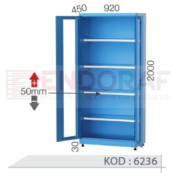 6236 KODLU 4 RAFLI, PLEKSİ KAPILI MALZEME DOLABI
