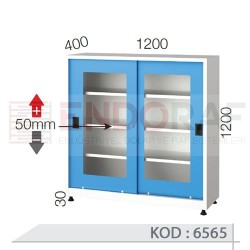 6565 KODLU 3 RAFLI, PLEKSİ SÜRGÜ KAPILI KISA DOLAP