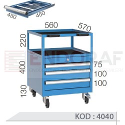 4040 KODLU 3 ÇEKMECELİ VE RAFLI TAKIM ARABASI